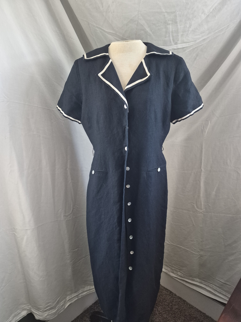 Positive Attitude Navy Midi Dress with White Trim